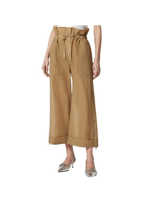 Pantalone Pinko donna Somebody 104896 A2EK Beige cropped nylon poliestere quadri strappi viata alta PINKO | Pantaloni | 104896 A2EKC82